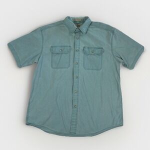 Vintage LL Bean Mens Short Sleeve Button Down Shirt Large Teal Cotton Camp